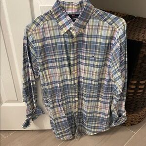 Vineyard Vines Blue, Purple and Green Plaid Button Down Shirt. Men’s Medium.